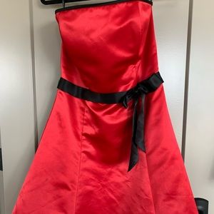 Vintage Jessica McClintock, Red Strapless Satin Cocktail Dress